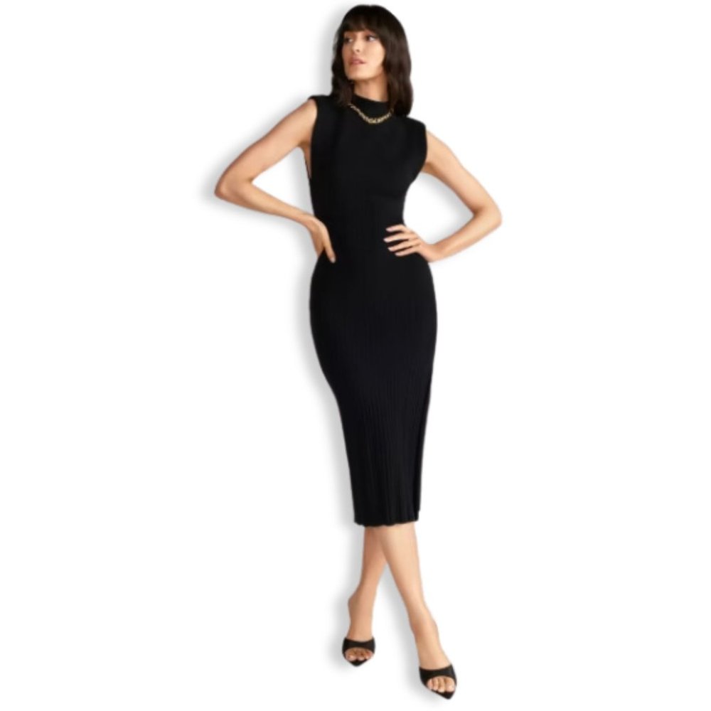 NWT House of Harlow 1960 Black Sleeveless Mock Neck Knit Midi Dress Size S